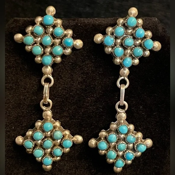 AUTHENTIC ZUNI TURQUOISE & STERLING EARRINGS